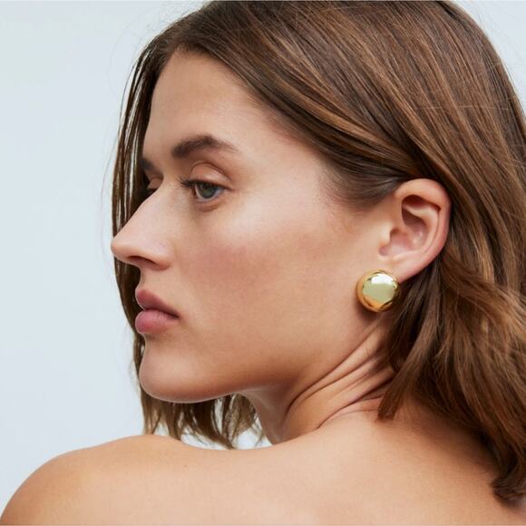 NEW Madewell Gold Button Stud Earrings Pale Gold - Picture 1 of 8